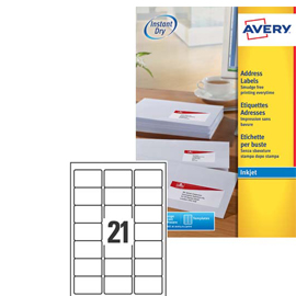 Etichetta adesiva J8160 bianca 25fg A4 63,5x38,1mm (21et/fg) inkjet Avery