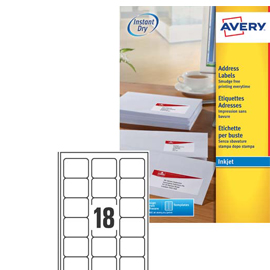 Etichetta adesiva J8161 bianca 25fg A4 63,5x46,6 (18et/fg) inkjet Avery