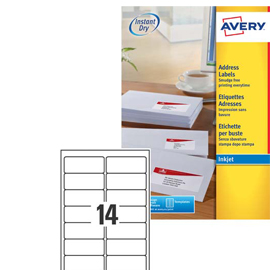 Etichetta adesiva J8163 bianca 25fg A4 99,1x38,1mm (14et/fg) inkjet Avery