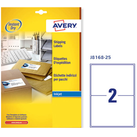 Etichetta adesiva J8168 bianca 25fg A4 199,6x143,5mm (2et/fg) inkjet Avery