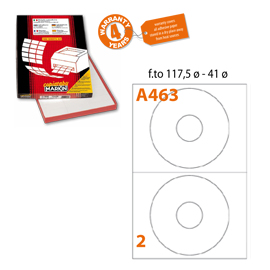 Etichetta adesiva A/463 bianca 100fg x CD Ø117,5mm foro41mm (2et/fg) Markin