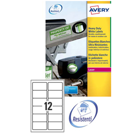 Poliestere adesivo L4776 bianco 20fg A4 99,1x42,3mm (12et/fg) laser Avery