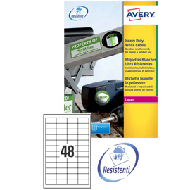 Poliestere adesivo L4778 bianco 20fg A4 45,7x21,2mm (48et/fg) laser Avery