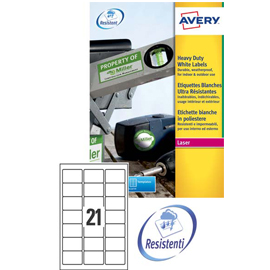 Poliestere adesivo L7060 bianco 20fg A4 63,5x38,1mm (21et/fg) laser Avery