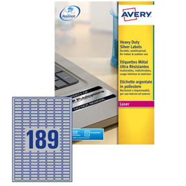 Poliestere adesivo L6008 argento 20fg A4 24,5x10mm (189et/fg) laser Avery