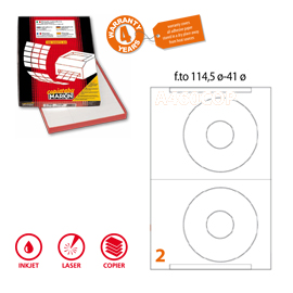 Etichetta adesiva A/461 bianca 100fg A4 x CD Ø114,5mm foro 41(2et/fg) coprente