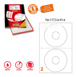 Etichetta adesiva A/462 bianca 100fg x CD Ø117,5mm foro41 (2et/fg) coprente