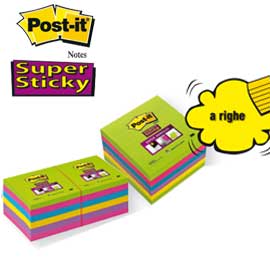 BLOCCO 90foglietti Post-it®Super Sticky 76x76mm ULTRACOLOR 654-12SSUCC