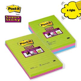 BLOCCO 45foglietti Post-it®Super Sticky 127x203mm righe ULTRACOLOR 845-4SUCC