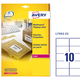 Poliestere adesivo L7992 bianco imperm 25fg A4 99,1x57mm (10et/fg) laser Avery