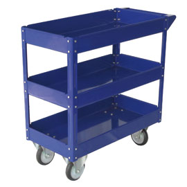 CARRELLO C/RUOTE IN ACCIAIO VERNICIATO BLU 3 RIPIANI 84X41cm H 82cm