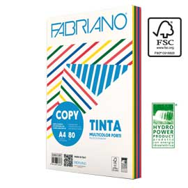 CARTA COPY TINTA MULTICOLOR A4 80gr 250fg mix 5 colori tenui FABRIANO