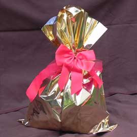 50 BUSTE REGALO IN PPL METAL LUCIDO 20x35cm ORO senza patella adesiva