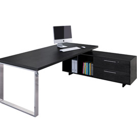 SCRIVANIA MANAGER 210X90cm c/mobile servizio rev. NERO VEN. - PRESTIGE METAL