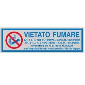 TARGHETTA ADESIVA 165x50mm VIETATO FUMARE con normativa