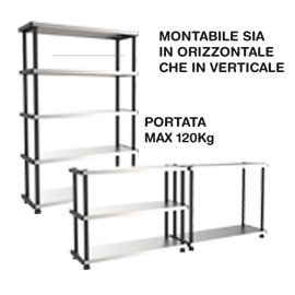 SCAFFALE PPL 5 RIPIANI METALLO 119x45x185cm GRIGIO/NERO TERRY