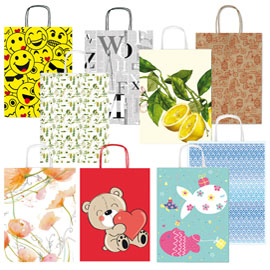 Shopper carta kraft c/manici in carta ritorta 16x21x8cm fantasie ass. Sadoch